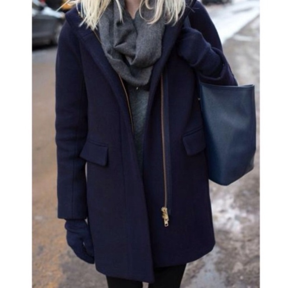 J. Crew Italian Stadium Cloth Wool Cocoon Coat in Navy, Size 2